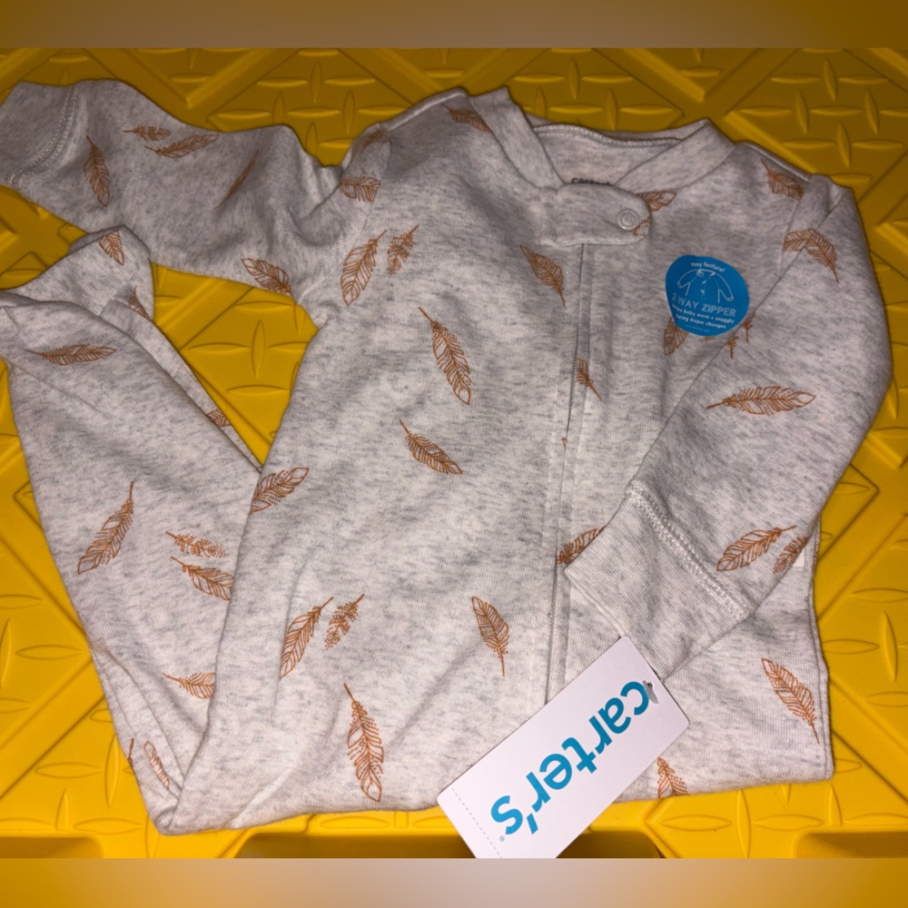 Carter's Light Gray Onesie with Orange Feather Pattern